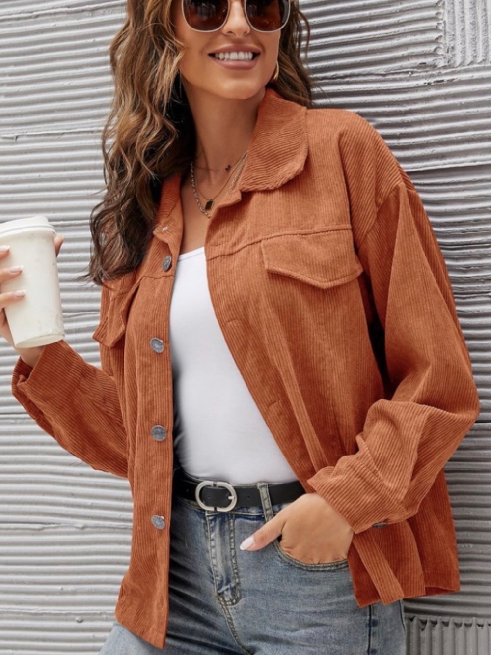Elsa Bella Brown Ribbed Zip-Up Top